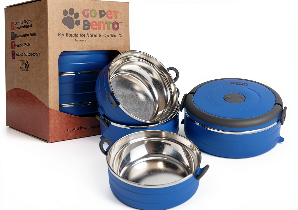 Installing Healthy Human Stainless Steel Portable Dog Bowls Travel Set on a wooden desk