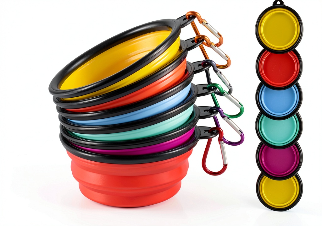 Installing ME.FAN Collapsible Dog Bowls Portable Silicone Travel Bowls on a wooden desk