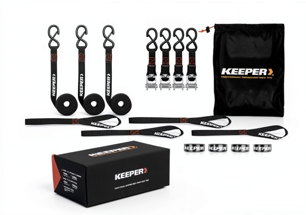 Keeper Ratchet Tie Down Straps 1in x 15ft Black-1