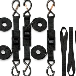 Masterwise Motorcycle Tie-Down Straps 1x8ft Black Nylon Safety Clip-0