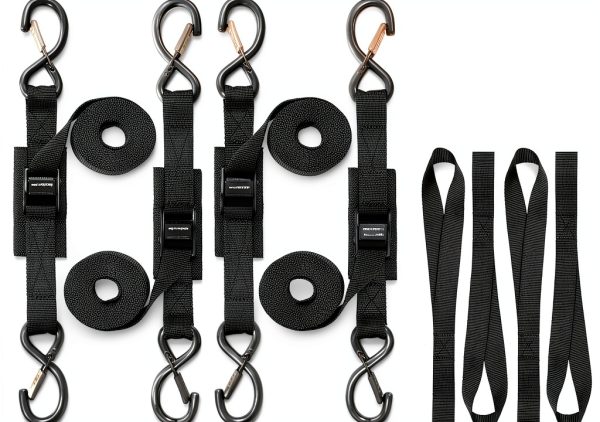 Masterwise Motorcycle Tie-Down Straps 1x8ft Black Nylon Safety Clip-0
