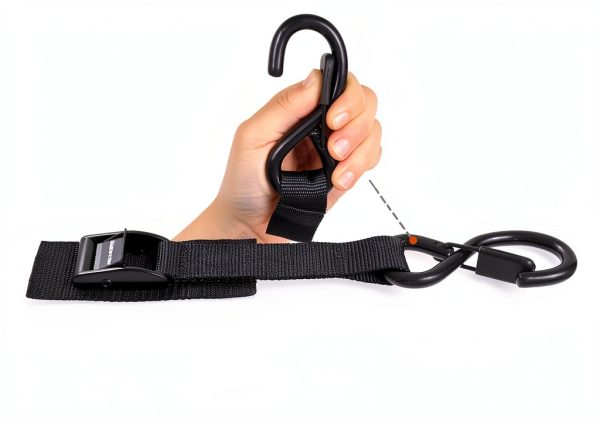 Masterwise Motorcycle Tie-Down Straps 1x8ft Black Nylon Safety Clip-2