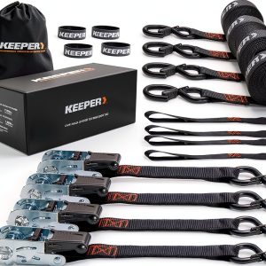 Keeper Ratchet Tie Down Straps 1in x 15ft Black-0