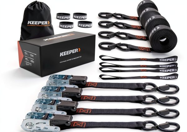 Keeper Ratchet Tie Down Straps 1in x 15ft Black-0