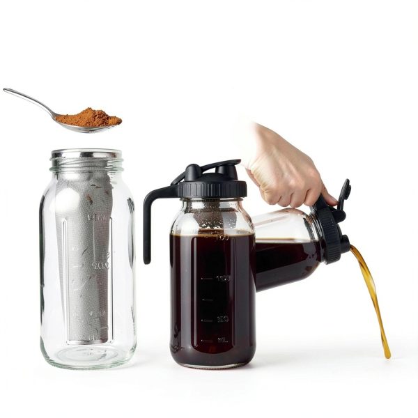 DWTS DANWEITESI Cold Brew Coffee Maker 64 oz,2-Quart Wide Mouth Cold Brew Maker with Stainless Steel Cold Brew Filter-Mason Jar Pitcher with Lid and Spout for Coffee,Iced Coffee Accessories(Black)-3