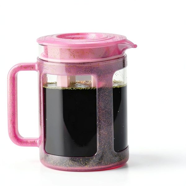 Paris Hilton Cold Brew Coffee Maker, Durable 1.6 Quart Borosilicate Glass Carafe with Stainless Steel Filter, Glitter Pink, 38 oz-2
