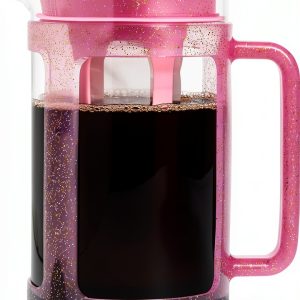 Paris Hilton Cold Brew Coffee Maker, Durable 1.6 Quart Borosilicate Glass Carafe with Stainless Steel Filter, Glitter Pink, 38 oz-0