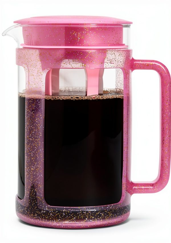 Paris Hilton Cold Brew Coffee Maker, Durable 1.6 Quart Borosilicate Glass Carafe with Stainless Steel Filter, Glitter Pink, 38 oz-0