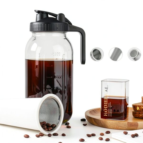 DWTS DANWEITESI Cold Brew Coffee Maker 64 oz,2-Quart Wide Mouth Cold Brew Maker with Stainless Steel Cold Brew Filter-Mason Jar Pitcher with Lid and Spout for Coffee,Iced Coffee Accessories(Black)-2